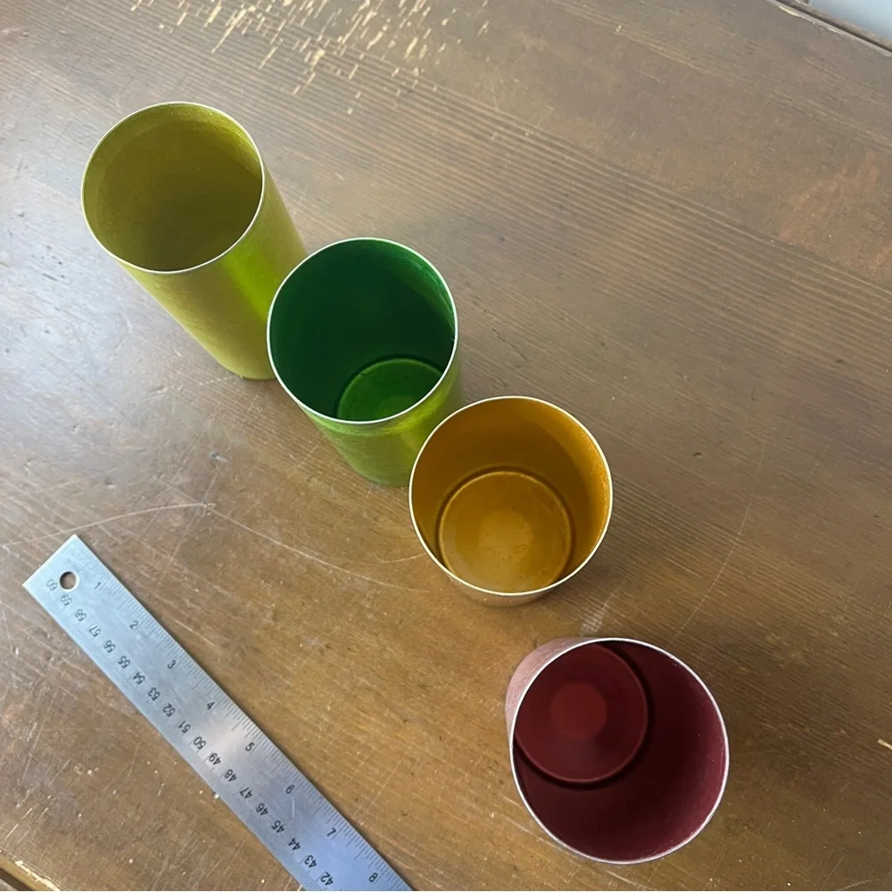 Colorful Metallic aluminum 1950s vintage cup Set